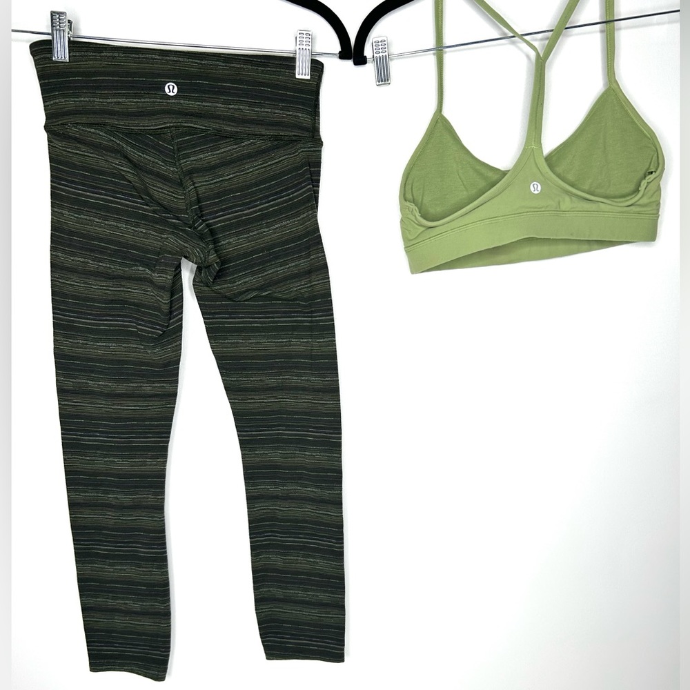 Lululemon Give Me Qi Cyber Stripe Cropped Leggings & Sports Bra Size 4 6 Small
